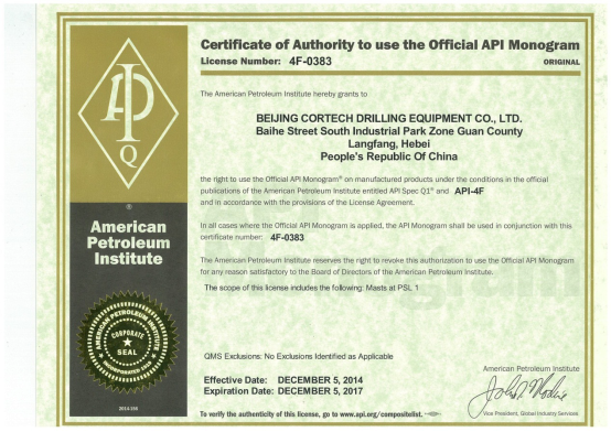 API (American Petroleum Institute) Certificate